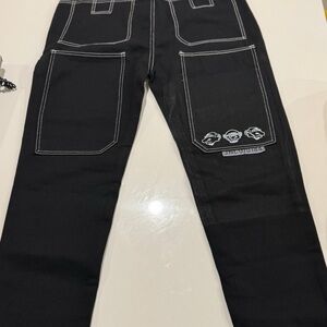 Relaxed Black Jeans with Large Patch Pockets and Matte size 32